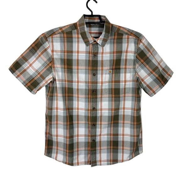 Carhartt Men's L Button Up Shirt SS Green Plaid EUC 100% Cotton - Picture 2 of 16
